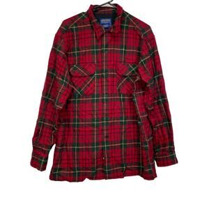 Vintage Pendleton Board Red Plaid Long Sleeve Botton Down Lodge‎ Shirt Size L